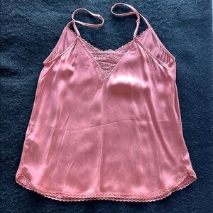 Anthropologie Rose Pink Coral Silk Camisole Lace Trim XS